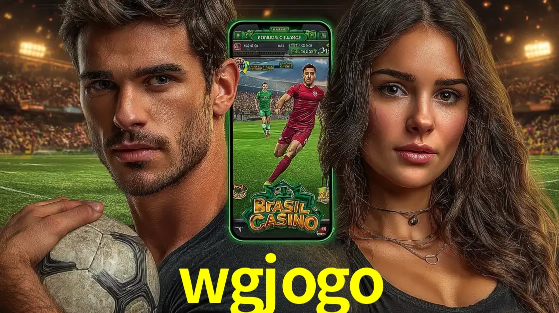 Homem segurando uma bola de futebol e uma mulher ao lado de um smartphone exibindo o jogo de apostas esportivas da wgjogo. Faça seu palpite no cassino online.